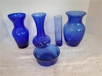 Cobalt blue vases & bowl