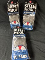 3 New Steel Wool Scrubbing Pads