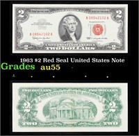 1963 $2 Red Seal United States Note Grades Choice