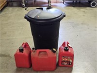Trash Can, 3 Gas Cans