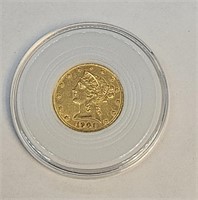 1901 $5 US Eagle Liberty Gold Coin