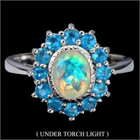 Natural Ethopian White Opal & Paraiba Apatite Ring