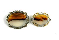 Pair of Victorian Sterling & Banded Agate Brooches