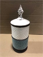 Ceramic White & Turquoise Decorative Canister