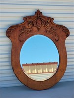 Vintage Ornate Wood Framed Oval Mirror