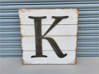 15" Stylized "K" On Wood Planks Wall Hanging