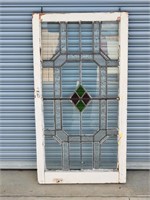 Tall White Wood Frame Stained Glass Window