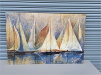 Painted Wood Plank Sailboats Wall Hanging