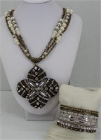 Chico's 33" Gold & Pearl Necklace w/11 bangles