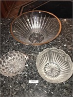 Lot 3 Glass Bowls Unmarked Gold Rimmed