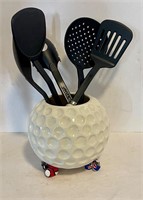 Ceramic Golf Ball Utensil Holder & Utensils