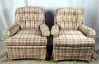 2 Plaid Upholstered Swivel Barrel Rocker Chair