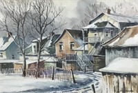 Akkerman Anton midcentury 'Back Lane' watercolor