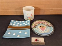 Plates (Swans by Peggy Karr) and candle holder