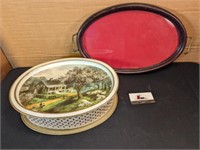 Large oval tin and oval serving tray