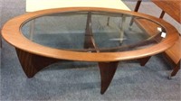 MID CENTURY  OVAL  COFFEE TABLE WITH GLASS INSERT