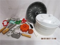 Cookie cutters, cheese slicer, corer, salad