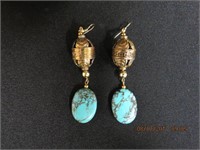 Turquoise and metal bead earrings