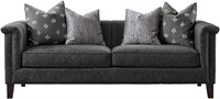 Velvet Arm Living Room Sofa, 86”W Couch, Grey