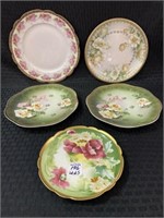 Lot of 5 Floral Hand Painted Plates Including