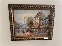 OIL PAINTING OF PARIS STREET WITH EIFFEL TOWER