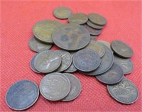 Old Lot of Pennies USA Canada Britain Indian Head+