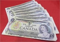 1973 Lot 8 Canada One Dollar Bill Bank Notes