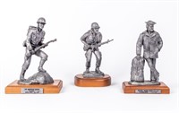 Lot of 3  M. Ricker Pewter Military Sculptures