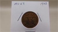1943 Canadian Tombac Nickel  M S - 63
