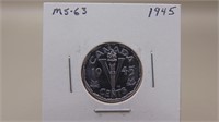 1945 Canadian Chrome Plated Nickel M S - 63