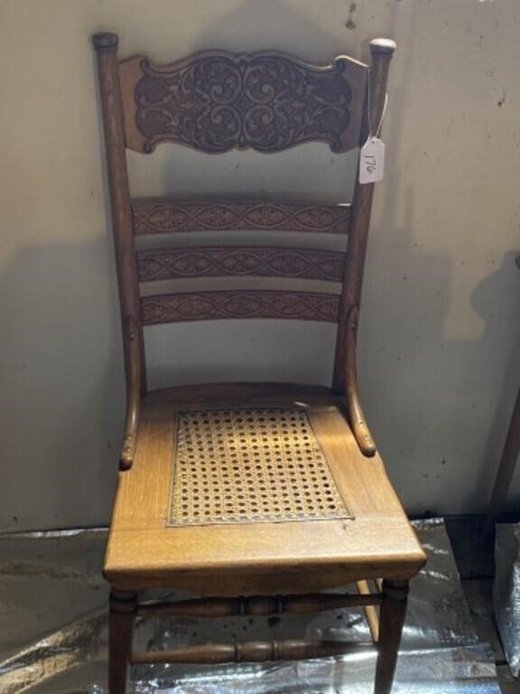 Oak Carved Chair with Cane Seat