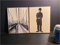 Charlie Chaplin and Brooklyn bridge print on board