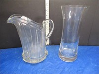 HEAVY GLASS WATER PITCHER & VASE