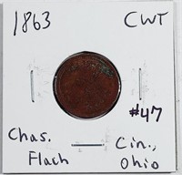 1863  Civil War Token  Chas. Flach Cininnati