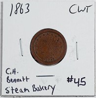 1863  Civil War Token  C.H. Bennett  Steam Bakery