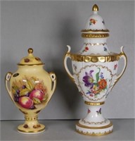 Two bone china lidded vases