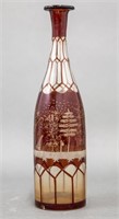 Bohemian Red and Etched Glass Vase