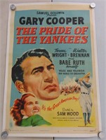 1949 "Pride of the Yankees" One Sheet Movie Poster