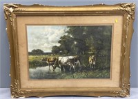 Victorian Print Cows at Watering Hole