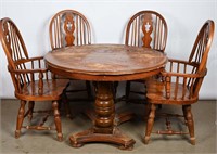 Wooden Dining Table & 4 Arm Chairs