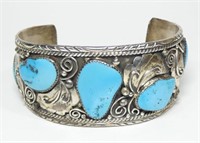 Sterling silver and turquoise cuff bracelet,