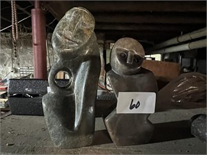 SIGNED CARVED STONE FIGURES