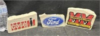 (3) SANDSTONE DESK ORNAMENTS (FORD, MM, CASE)