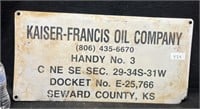 KAISER FRANCIS OIL LEASE SIGN SEWARD CO. KS