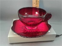 New Martinsville red glass cup and saucer