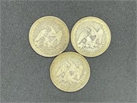1853, 1854, 1856 half dollar silver coins