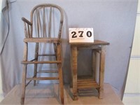 Wooden high chair and wood table