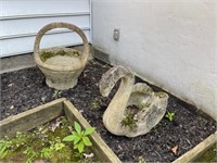 Cement swan and basket