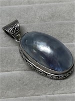 Sterling Silver Large Domed Abalone Pendant 925