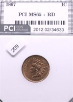 1867 PCI MS65 + RED INDIAN HEAD CENT